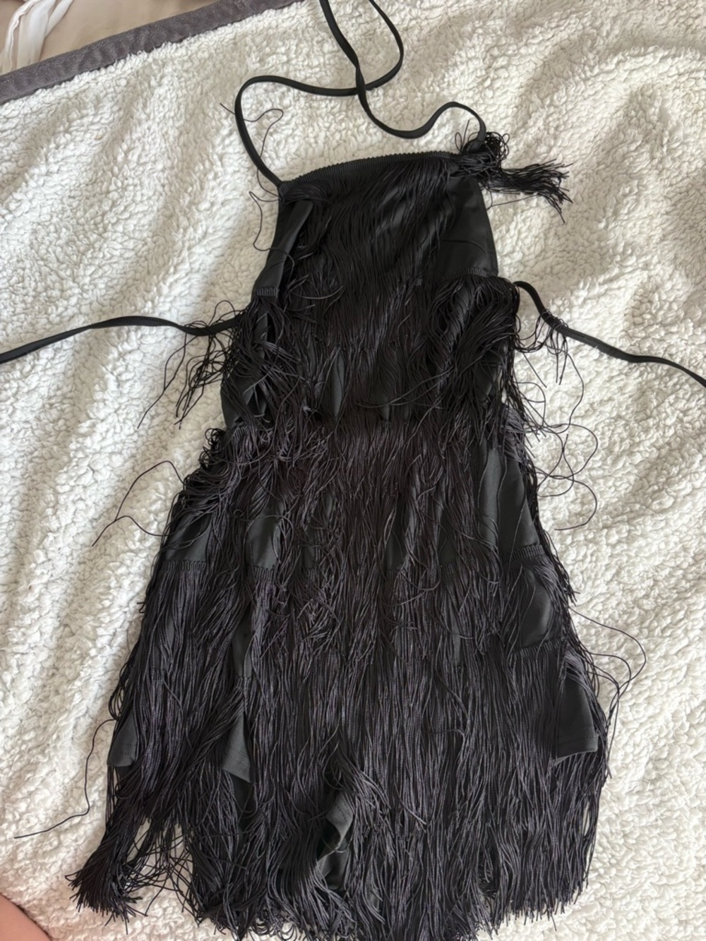 Black Fringe Halter Dress - Women